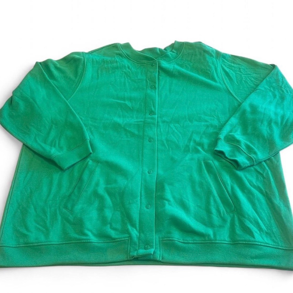 3X Sweat Jacket Vicki Wayne Full Snap Womens Green Jersey Pocket Jogger Fall Top